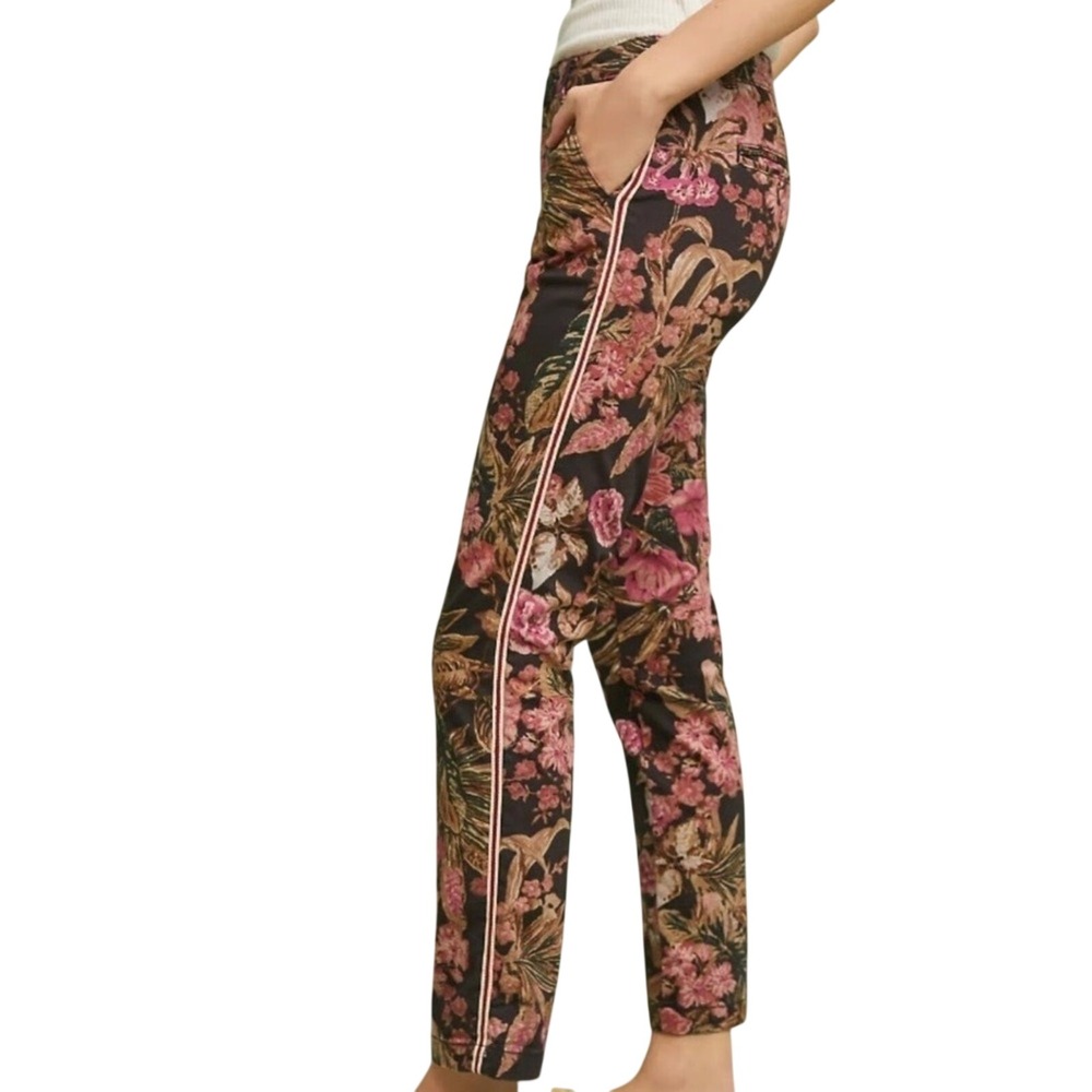 Chino By‎ Anthropologie Womens Floral Ankle Pant Sz 32  Floral Side Stripe Boho